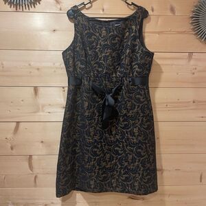 Jessica Howard Jacquard Black & Bronze Dress Sz 14